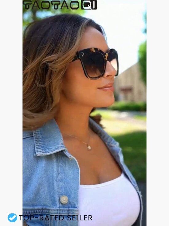 Vintage Oversized Square Sunglasses UV400 Protection Flat Lens Retro Chic